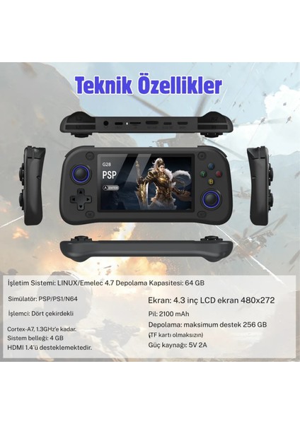 G28 Retro Game Console | 4.3” IPS Hd, 10.000 Oyun, 64GB, Uzun Ömürlü Batarya