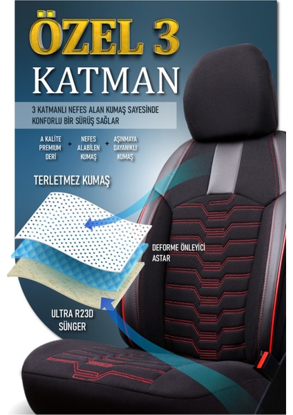 Fiat Bravo Deri Detaylı Oto Koltuk Kılıfı Ön Arka Takım Platinium Seri Siyah Kırmızı Scr fırsatları