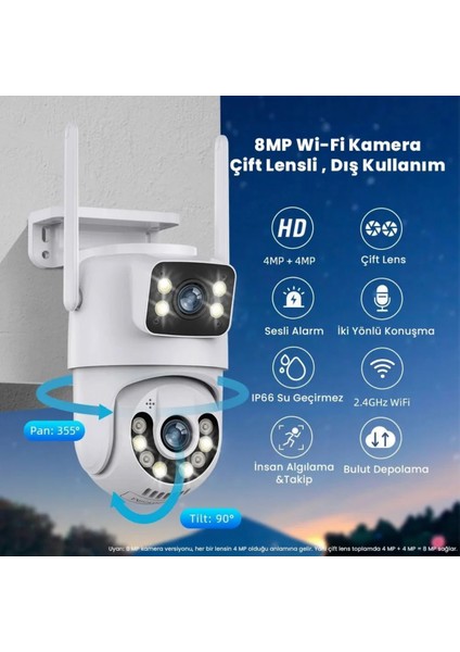 MBG-29AI Wifi Çift Lens 3+3mp Akıllı Güvenlik Kamerası Renkli Gece Görüş, Sesli, 1.5A Adaptör Dahil fiyatları