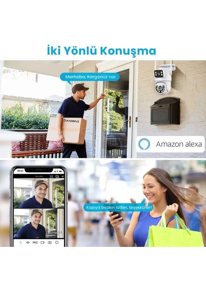 MBG-29AI Wifi Çift Lens 3+3mp Akıllı Güvenlik Kamerası Renkli Gece Görüş, Sesli, 1.5A Adaptör Dahil fırsatları