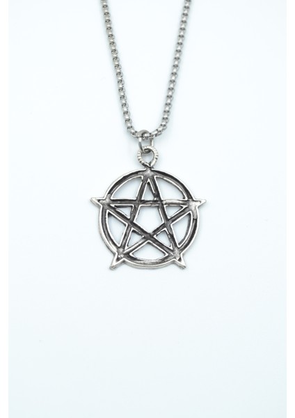 Pentagram Yıldızı Gümüş Kaplama Örme Zincir Kolye