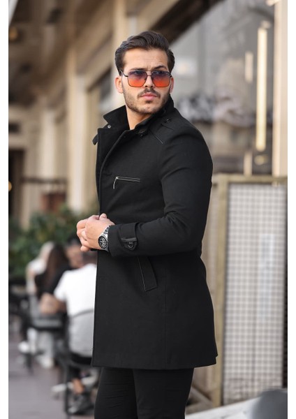 Erkek Siyah Slim Kalıp Kaşe Kaban fiyatları