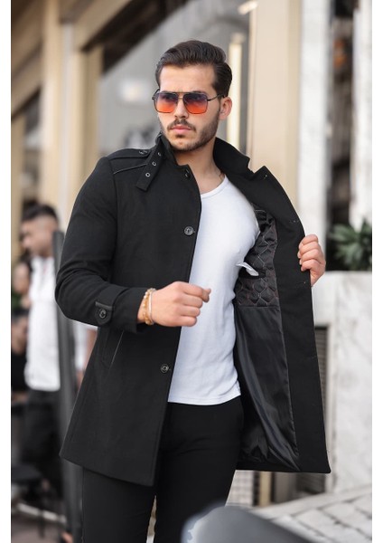 Erkek Siyah Slim Kalıp Kaşe Kaban modelleri