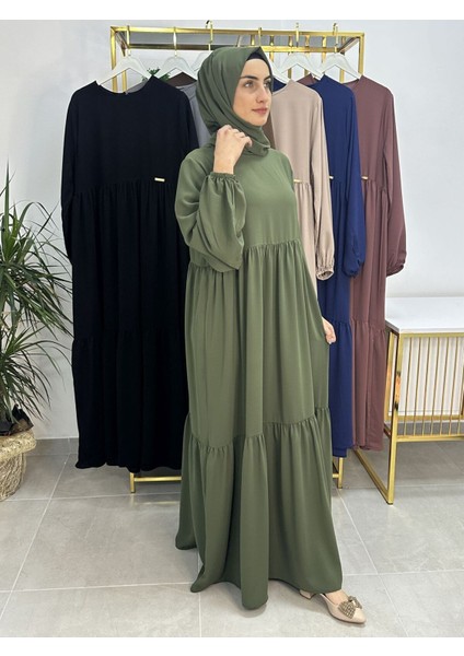 Iki Kat Büzgülü Elbise ve Şallı Takım .hijap ,abaya (Hac ve Umre Için Uygundur) Yeşil fiyatları