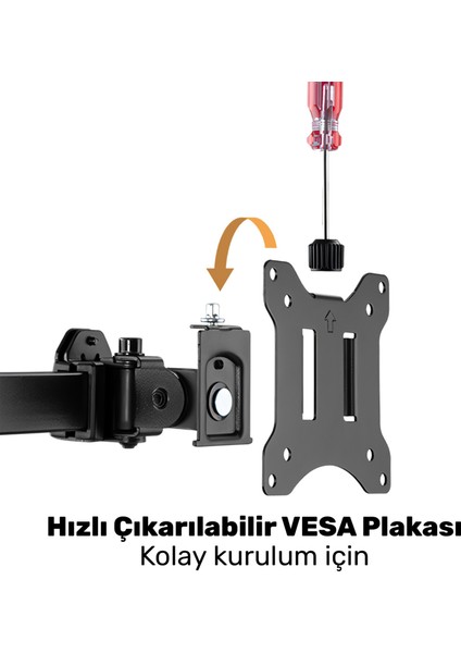 STD5704B Basic 17"-32" Vesa Yükseklik/genişlik Ayarlı Kablo Yönetimli Dörtlü Monitör Tutucu fırsatları