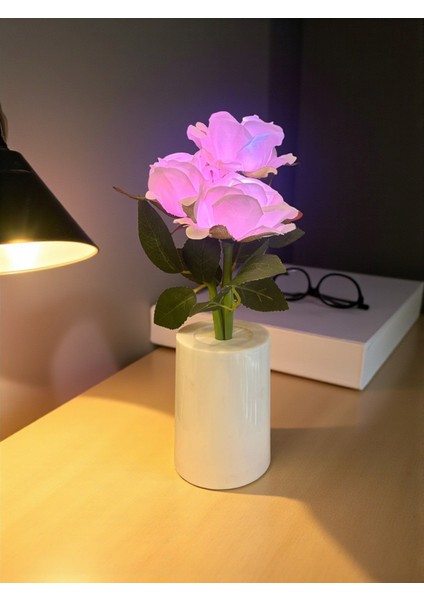 Güllü Dekoratif LED Işıklı Lamba 27 cm x 8 cm