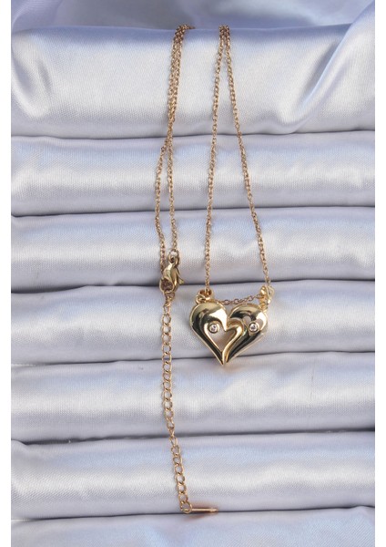 316L Çelik Zincir Altın Renk Zirkon Taşlı Mıknatıslı Kalp Kolye - TJ-BKO9081 fiyatları