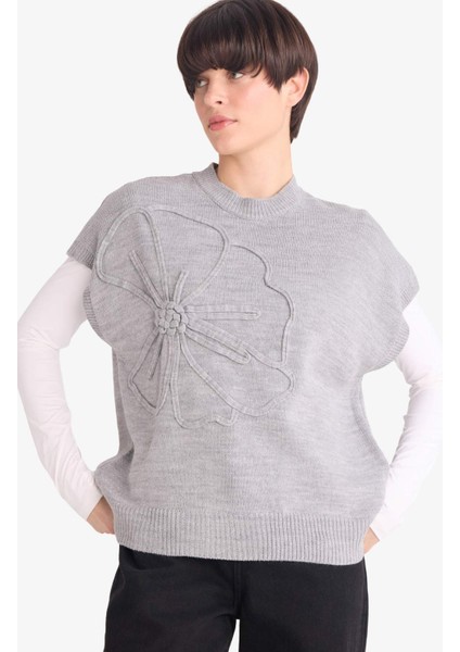 Relax Fit Bisiklet Yaka Çiçekli Triko Süveter G3324AX25AU