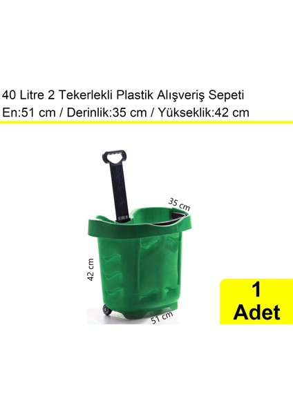 Tekerlekli Plastik Market Alışveriş El Sepeti 40 Litre Yeşil 1 Adet