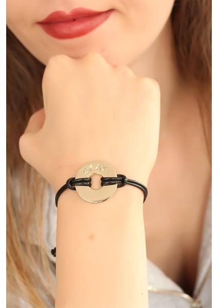 Okay (Iyi) Siyah Deri Ipli Unisex Mood Bileklik - TJ-BB1983