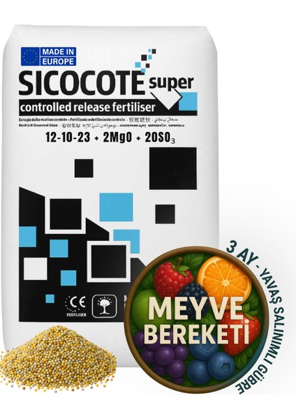 Sıcocote Super Crf 12-10-23 + 2mgo + 20SO₃ | Kontrollü Salınımlı Granül Gübre | 25 kg | Made In Eu