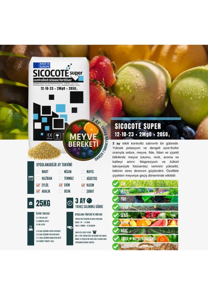 Sıcocote Super Crf 12-10-23 + 2mgo + 20SO₃ | Kontrollü Salınımlı Granül Gübre | 25 kg | Made In Eu fiyatları