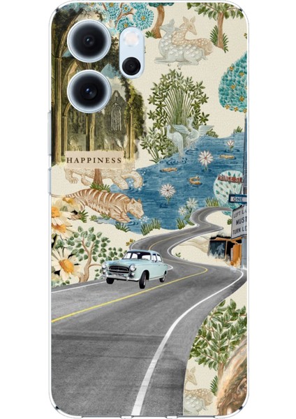 Oppo Reno 14F Uyumlu Yeşil Sanatsal Yol Çiçekler Baskılı Silikon Kılıf