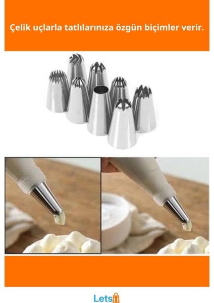 Paslanmaz Çelik Krema Sıkma Uçları ile 10 Parça Yaratıcı Pasta Süsleme Seti fiyatları