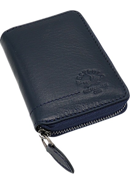 Hakiki Deri Kağıt Para ve Bol Kart Bölmeli Fermuarlı Unisex Cüzdan - Lacivert fiyatları