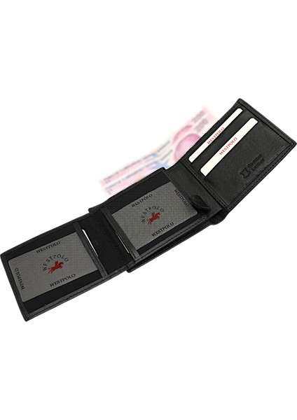 Hakiki Deri Kağıt Para ve Bol Kart Bölmeli Erkek Cüzdanı - Siyah fırsatları