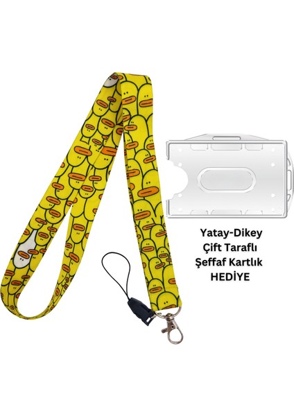 Sarı Ördek Kart Askısı Yaka Kartı Boyun Askı Ipi Telefon Askısı Yatay Dikey Kart Koruyucu