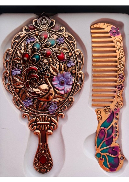 Ayna Tarak Seti, Kutulu-Metal-Hediyelik Takım, 13CM Aynalı Saç Fırçası, Tavuskuşu Figürlü fiyatları