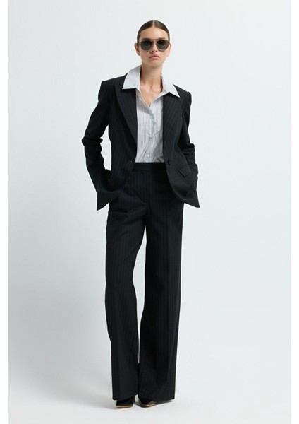 Bol Paça Çizgili Pantolon C.siyah 15345636001