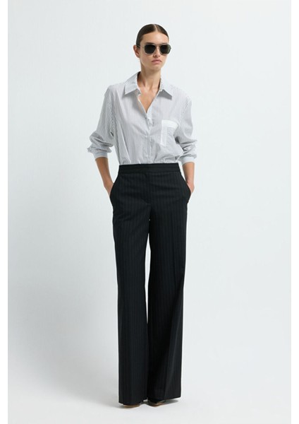 Bol Paça Çizgili Pantolon C.siyah 15345636001 modelleri