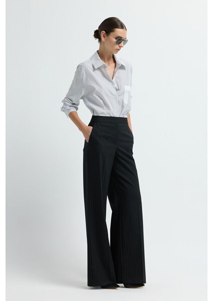 Bol Paça Çizgili Pantolon C.siyah 15345636001 indirimleri