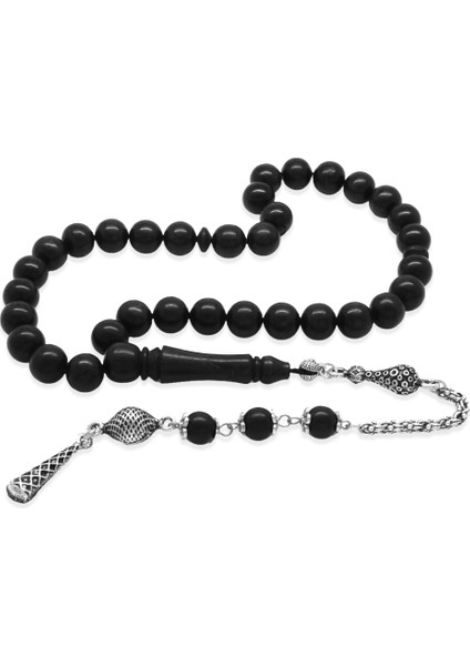 Kararmaz Metal Arnavut Zincir Püsküllü Küre Kesim Abanoz Ağacı Tesbih