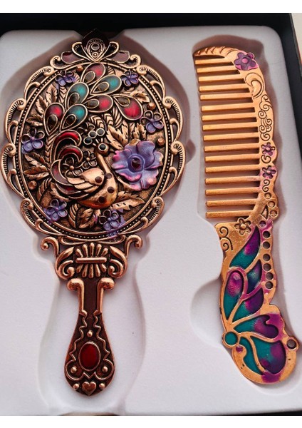 Ayna Tarak Seti, Kutulu-Metal-Hediyelik Takım, 13CM Aynalı Saç Fırçası, Tavuskuşu Figürlü indirimleri