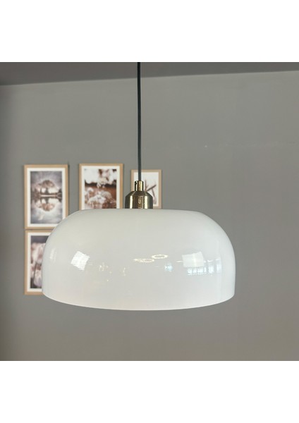 Beyaz Rocha Metal Avize Yarım Lale Başlık Salon Masaüstü Mutfak Otel Tekli Avize Lamba Aydınlatma