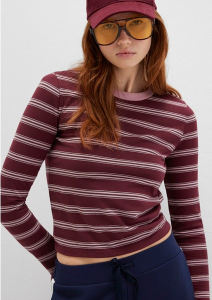 Uzun Kollu Çizgili Bordo Tişört 1613604-91193 modelleri