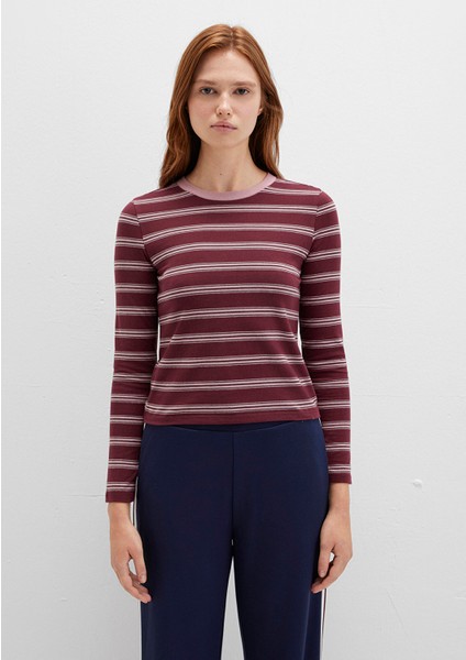 Uzun Kollu Çizgili Bordo Tişört 1613604-91193 fırsatları