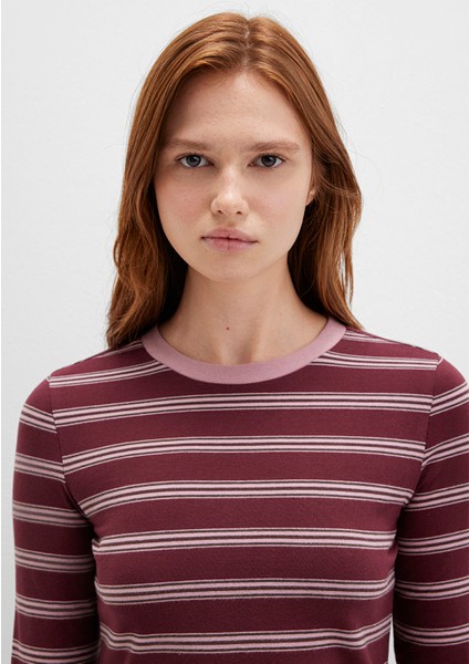 Uzun Kollu Çizgili Bordo Tişört 1613604-91193