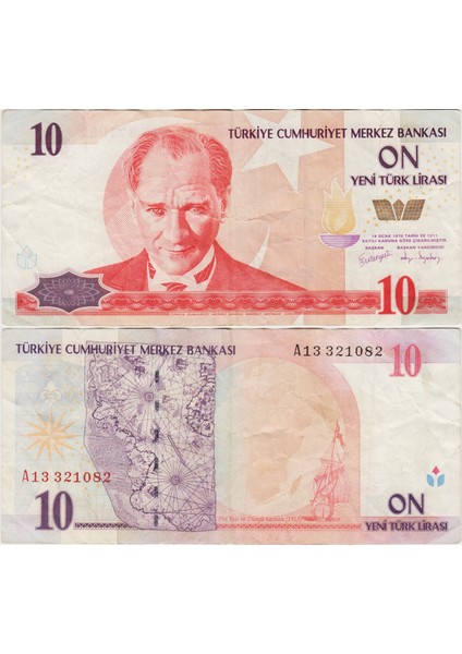 8. Emisyon 10 Ytl A13 Yeni Türk Lirası. Çok Temiz+