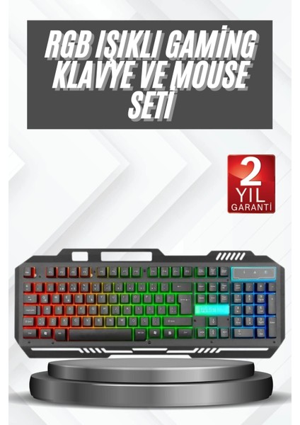 Işıklı Oyuncu Q Klavye Mouse Seti Siyah Gaming Oyuncu Klavye