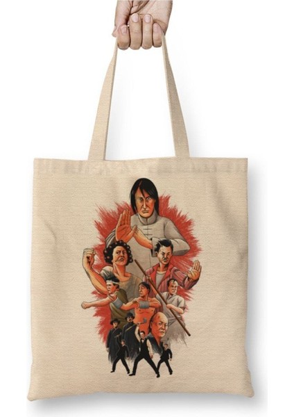 Masters Of Hustle Kung Fu Hustle Beyaz Bez Çanta Uzun Saplı Alışveriş Çantası Plaj Çantası