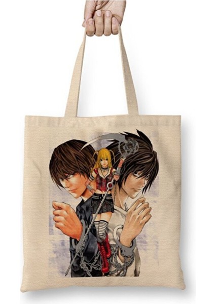 Death Note Anime L Yagami Light Apple Ryuk Beyaz Bez Çanta Uzun Saplı Alışveriş Çantası Plaj Çantası