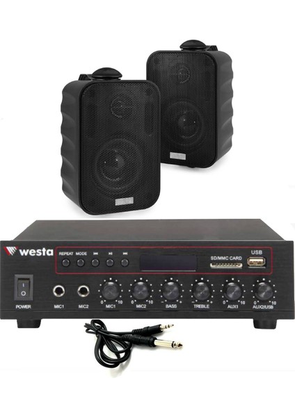 2 Hoparlörlü Mağaza Ses Sistemi | Güçlü Amfi ve Temiz Ses Performansı Seti