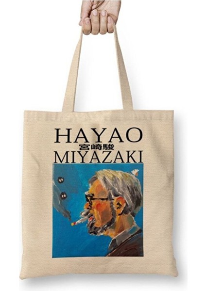 Hayao Miyazaki Thinking Face Bez Çanta Uzun Saplı Alışveriş Çantası Plaj Çantası
