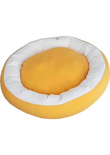 Simit Kedi ve Küçük Irk Köpek Yatağı Sarı Beyaz