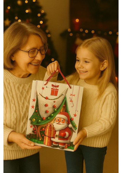 Karma 3 Boyutlu Büyük Noel Babalı Yılbaşı Temalı Hediye Paketi & Çanta & Poşet 40*30*12 cm fiyatları