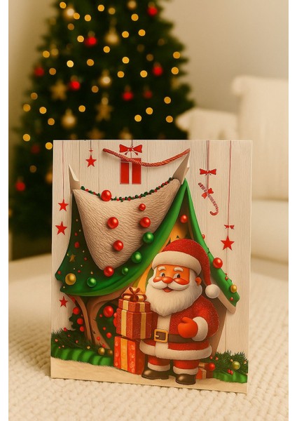 Karma 3 Boyutlu Büyük Noel Babalı Yılbaşı Temalı Hediye Paketi & Çanta & Poşet 40*30*12 cm modelleri