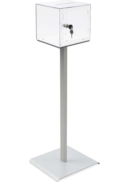 Kırılmaz Şeffaf Ayaklı Dilek, Şikayet Kutusu, Bahşiş Kutusu, Kumbara Tip Box Kilitli 20x20x20 cm