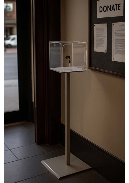 Kırılmaz Şeffaf Ayaklı Dilek, Şikayet Kutusu, Bahşiş Kutusu, Kumbara Tip Box Kilitli 20x20x20 cm indirimleri