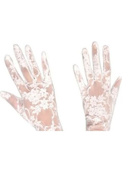 Dantelli Gelin Eldiveni - Beyaz Kısa