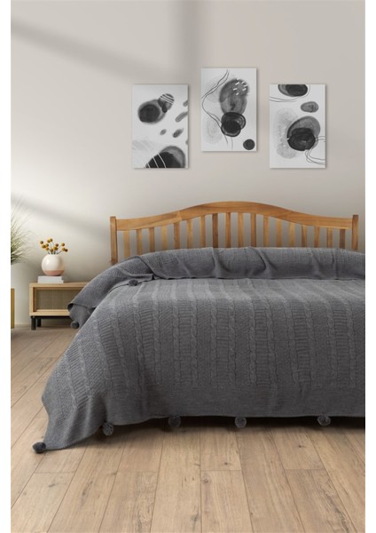 Tek Kişilik Triko Örme Battaniye - Yumuşak Dokulu & Şık Yatak Örtüsü-Örgü Battaniye - Koyu Gri