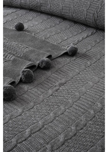 Tek Kişilik Triko Örme Battaniye - Yumuşak Dokulu & Şık Yatak Örtüsü-Örgü Battaniye - Koyu Gri fiyatları