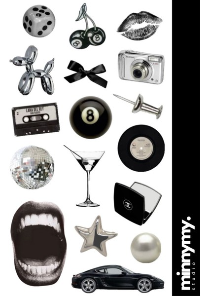 Black Collection Sticker, Çıkartma, Ajanda, Günlük, Planlayıcı, Bullet Journal ,scrapbook