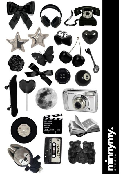 Black Collection Sticker, Çıkartma, Ajanda, Günlük, Planlayıcı, Bullet Journal ,scrapbook