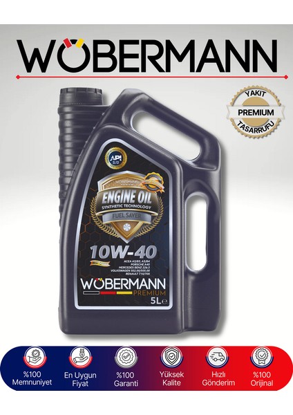 Premium 10W-40 Sentetik Motor Yağı 5 Litre - Soğuk Hava Başlangıcı ve Aktif Temizleme
