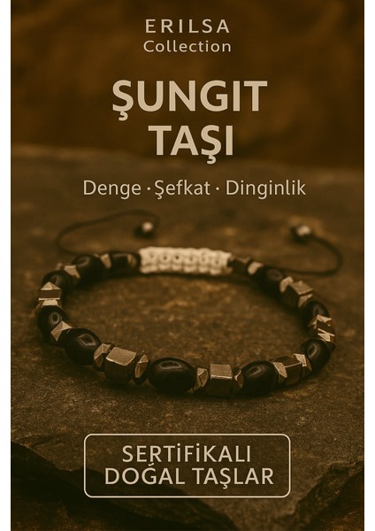 Sertifikalı Şungit Taşı Bileklik - Şefkat Enerjisi Ruhsal Denge Taşı