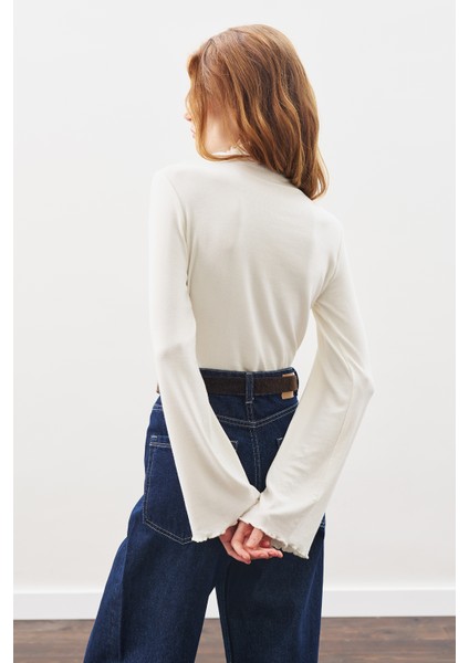 Balıkçı Yaka Bluz Ekru